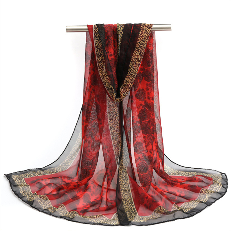 Φουλάρι chiffon για άνοιξη - φρέσκο και γλυκό στιλ, πολυεστέρας, απλής ύφανσης, κασκόλ για παραλία με προστασία από τον ήλιο