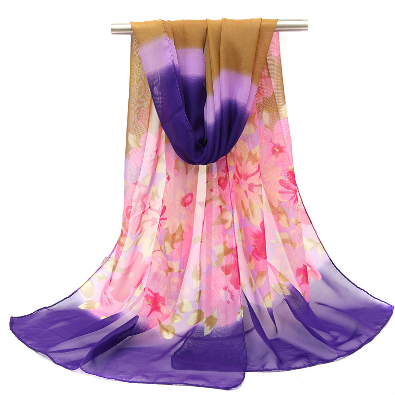 Φουλάρι chiffon για άνοιξη - φρέσκο και γλυκό στιλ, πολυεστέρας, απλής ύφανσης, κασκόλ για παραλία με προστασία από τον ήλιο