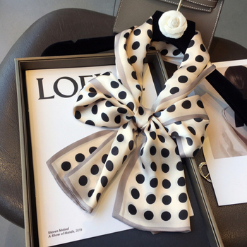 Mulberīras zīda šalle, Hepburn stils, punktēts raksts, satīna apdare