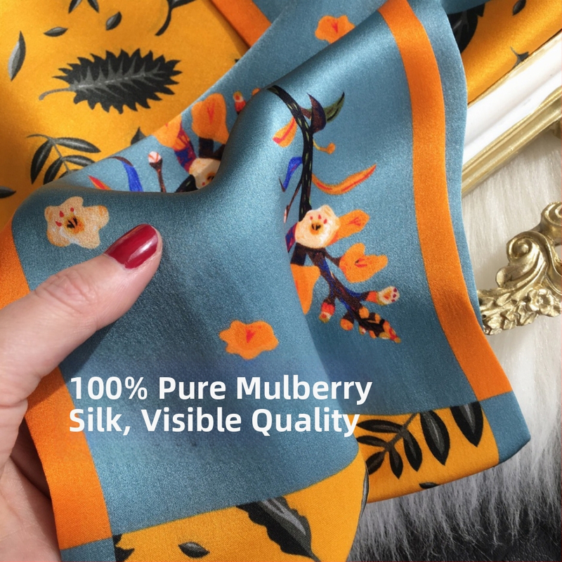 Šál z mulberry hodvábu, Hepburn štýl, bodkovaný vzor, saténový vzhľad