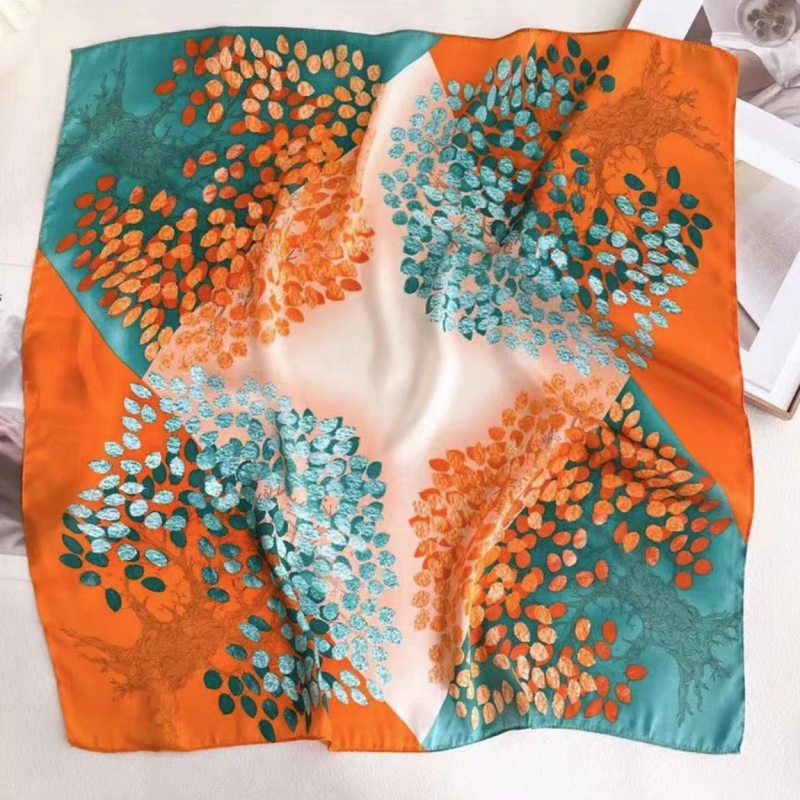 Amang τετράγωνο φουλάρι από σατέν πολυεστέρα – εκτυπωμένος τζακάρντ, ευέλικτο, κομψό, μινιμαλιστικό καλοκαιρινό αξεσουάρ