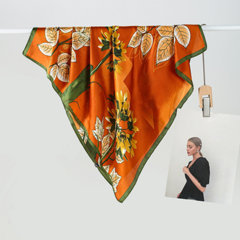 Τετράγωνος φουλάρι σατέν πολυεστέρα με φλοράλ εκτύπωση, κομψό και απλό στυλ (σατέν; πολυεστέρας; τετράγωνος σχεδιασμός; καλοκαίρι 2024)