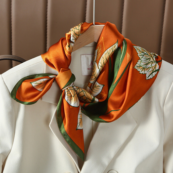 Τετράγωνος φουλάρι σατέν πολυεστέρα με φλοράλ εκτύπωση, κομψό και απλό στυλ (σατέν; πολυεστέρας; τετράγωνος σχεδιασμός; καλοκαίρι 2024)