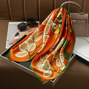 Τετράγωνος φουλάρι σατέν πολυεστέρα με φλοράλ εκτύπωση, κομψό και απλό στυλ (σατέν; πολυεστέρας; τετράγωνος σχεδιασμός; καλοκαίρι 2024)