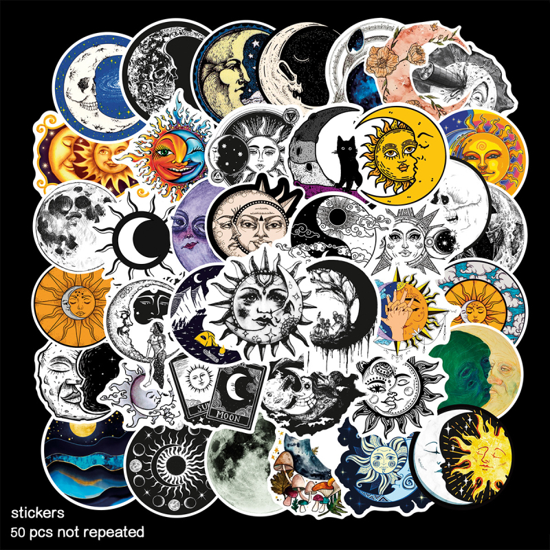 Pašlīmējošu uzlīmju komplekts, 50 mēness-Zeme graffiti dizaini, stipra adhēzija, piemērots gludām virsmām (piemēram, telefonu korpusiem, krūzēm un rotaļlietām)