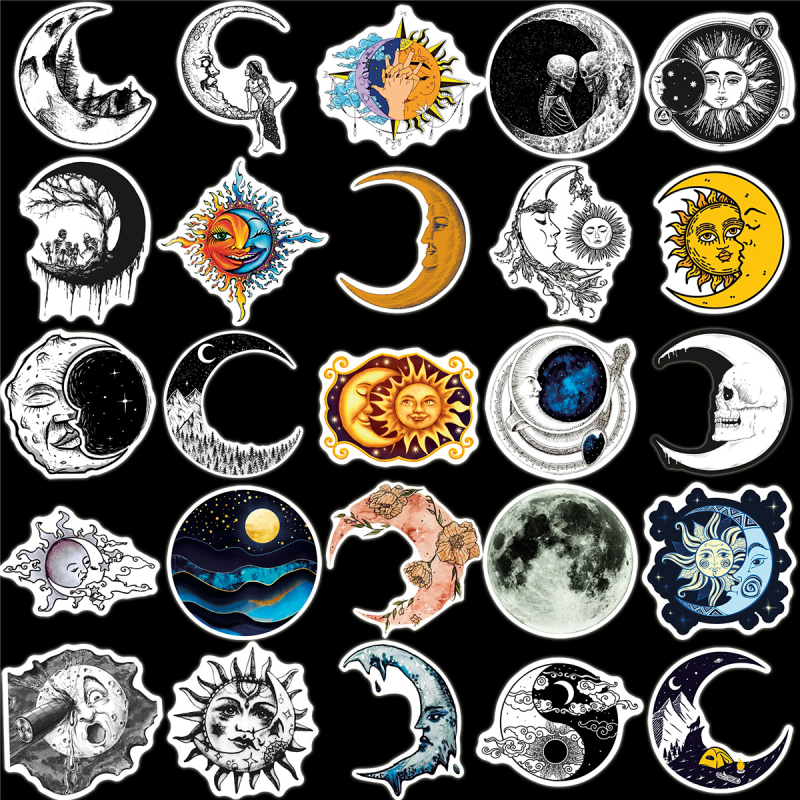 Pašlīmējošu uzlīmju komplekts, 50 mēness-Zeme graffiti dizaini, stipra adhēzija, piemērots gludām virsmām (piemēram, telefonu korpusiem, krūzēm un rotaļlietām)