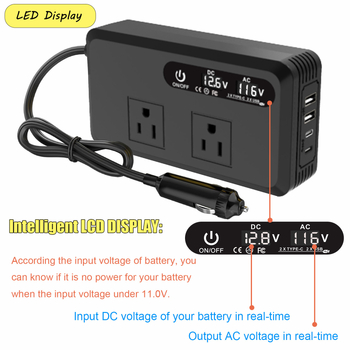 Μετατροπέας ισχύος αυτοκινήτου 200W, είσοδος 12V, έξοδος 220V/110V, τρεις θύρες USB 4,2A γρήγορης φόρτισης, CE/RoHS