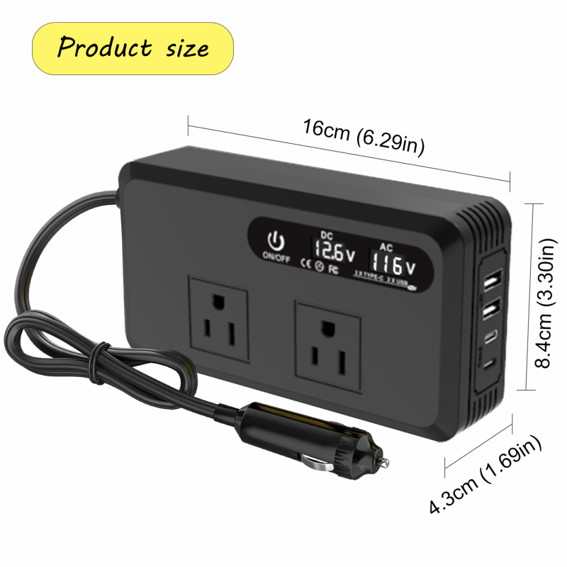 Μετατροπέας ισχύος αυτοκινήτου 200W, είσοδος 12V, έξοδος 220V/110V, τρεις θύρες USB 4,2A γρήγορης φόρτισης, CE/RoHS