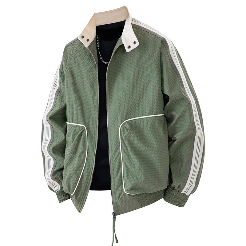 Ανδρικό μπουφάν χωρίς γιακά με φερμουάρ, color-block μοτίβο, άνετη γραμμή, πλαϊνές τσέπες