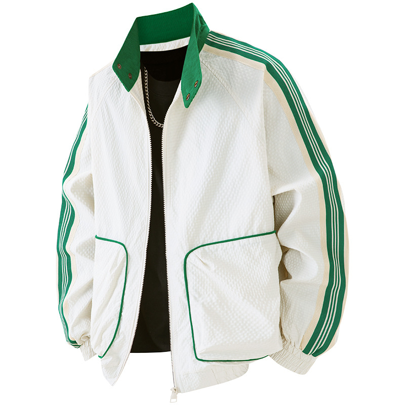 Ανδρικό μπουφάν χωρίς γιακά με φερμουάρ, color-block μοτίβο, άνετη γραμμή, πλαϊνές τσέπες