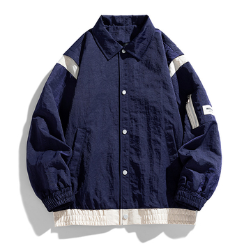 Ανδρικό μπουφάν εργασίας, φαρδιά γραμμή, χωρίς γιακά, με φερμουάρ μπροστά, εξωτερικό ύφασμα νάιλον με επένδυση πολυεστέρα, μακριά μανίκια, για άνοιξη και φθινόπωρο