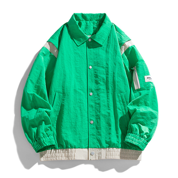 Ανδρικό μπουφάν εργασίας, φαρδιά γραμμή, χωρίς γιακά, με φερμουάρ μπροστά, εξωτερικό ύφασμα νάιλον με επένδυση πολυεστέρα, μακριά μανίκια, για άνοιξη και φθινόπωρο