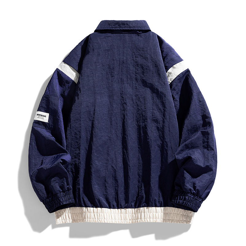 Ανδρικό μπουφάν εργασίας, φαρδιά γραμμή, χωρίς γιακά, με φερμουάρ μπροστά, εξωτερικό ύφασμα νάιλον με επένδυση πολυεστέρα, μακριά μανίκια, για άνοιξη και φθινόπωρο