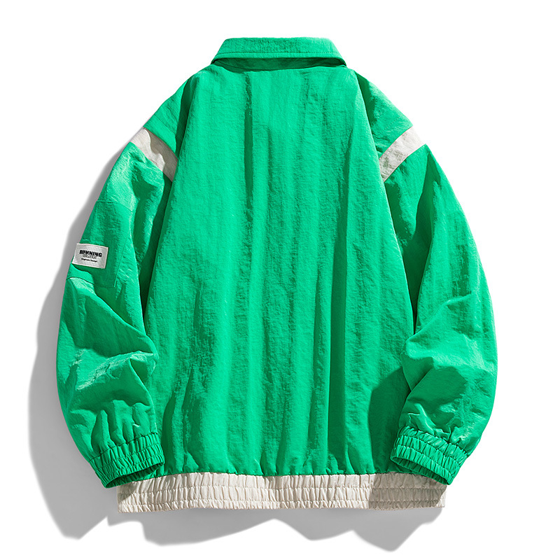 Ανδρικό μπουφάν εργασίας, φαρδιά γραμμή, χωρίς γιακά, με φερμουάρ μπροστά, εξωτερικό ύφασμα νάιλον με επένδυση πολυεστέρα, μακριά μανίκια, για άνοιξη και φθινόπωρο