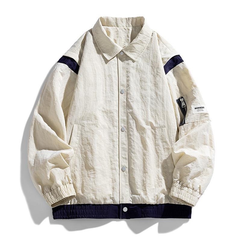 Ανδρικό μπουφάν εργασίας, φαρδιά γραμμή, χωρίς γιακά, με φερμουάρ μπροστά, εξωτερικό ύφασμα νάιλον με επένδυση πολυεστέρα, μακριά μανίκια, για άνοιξη και φθινόπωρο