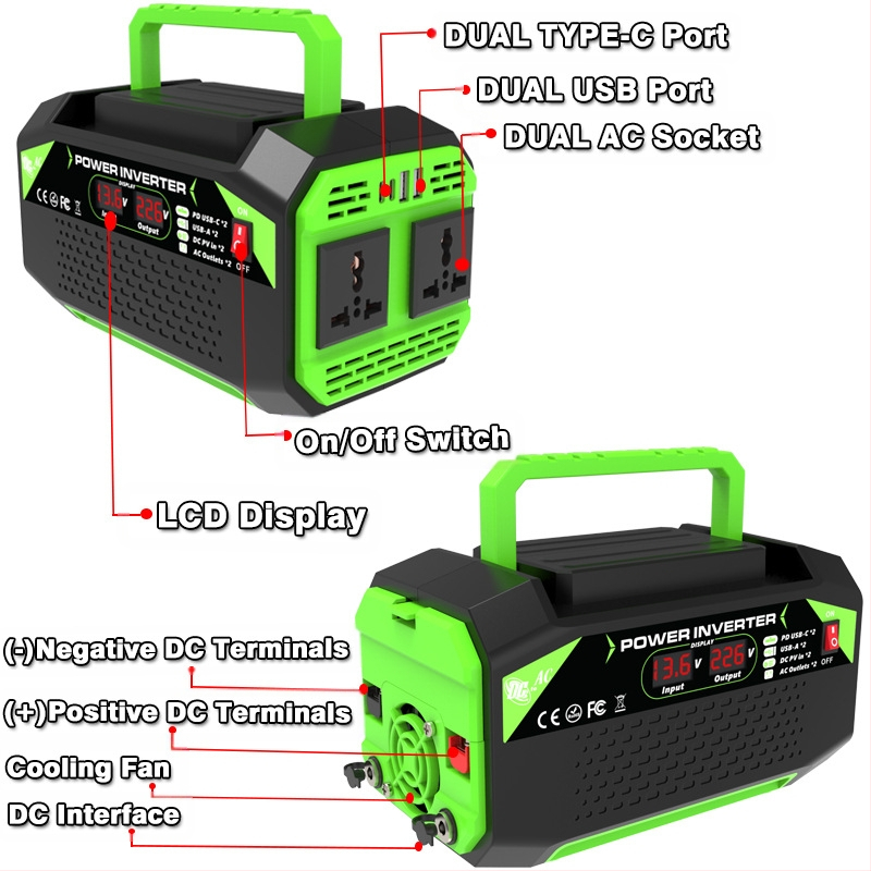 600W 12V към 220/110V инвертор за дома и автомобила - 95% ефективност, CE ROHS FCC UL сертифициран