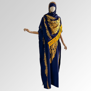 Μουσουλμανικό ρόμπα-φόρεμα με σετ φουλάρι, πολυεστέρας, ύφανση warp, μοτίβο λουλουδιών, αναπνεύσιμο, προστασία από τον ήλιο, μεσαίο μήκος