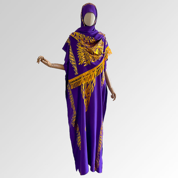 Μουσουλμανικό ρόμπα-φόρεμα με σετ φουλάρι, πολυεστέρας, ύφανση warp, μοτίβο λουλουδιών, αναπνεύσιμο, προστασία από τον ήλιο, μεσαίο μήκος