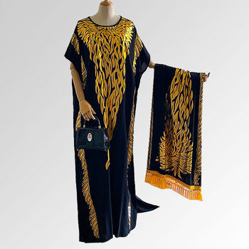 Μουσουλμανικό ρόμπα-φόρεμα με σετ φουλάρι, πολυεστέρας, ύφανση warp, μοτίβο λουλουδιών, αναπνεύσιμο, προστασία από τον ήλιο, μεσαίο μήκος