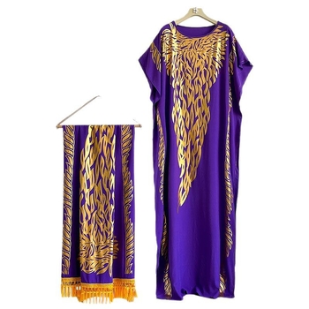 Μουσουλμανικό ρόμπα-φόρεμα με σετ φουλάρι, πολυεστέρας, ύφανση warp, μοτίβο λουλουδιών, αναπνεύσιμο, προστασία από τον ήλιο, μεσαίο μήκος