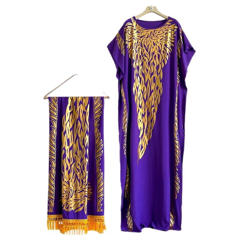 Μουσουλμανικό ρόμπα-φόρεμα με σετ φουλάρι, πολυεστέρας, ύφανση warp, μοτίβο λουλουδιών, αναπνεύσιμο, προστασία από τον ήλιο, μεσαίο μήκος