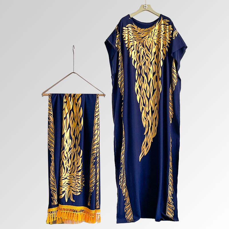 Μουσουλμανικό ρόμπα-φόρεμα με σετ φουλάρι, πολυεστέρας, ύφανση warp, μοτίβο λουλουδιών, αναπνεύσιμο, προστασία από τον ήλιο, μεσαίο μήκος