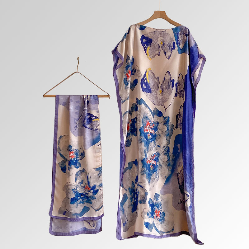 Vasaras 2025 pludmales aizsardzības lakats — mākslīgā zīda audums, warp-knit audums, drukāts raksts, kopējā garuma, vasara 2025