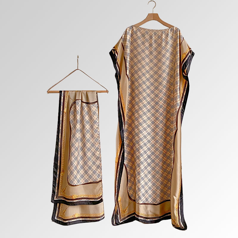 Vasaras 2025 pludmales aizsardzības lakats — mākslīgā zīda audums, warp-knit audums, drukāts raksts, kopējā garuma, vasara 2025