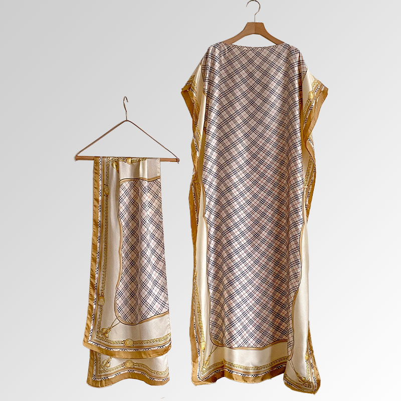 Vasaras 2025 pludmales aizsardzības lakats — mākslīgā zīda audums, warp-knit audums, drukāts raksts, kopējā garuma, vasara 2025