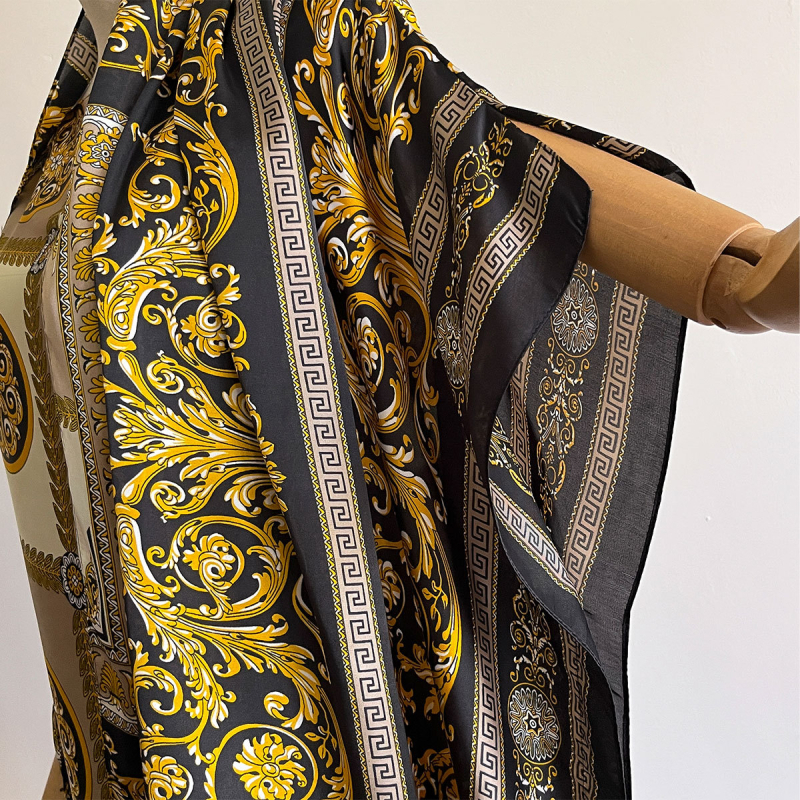 Γυναικείος φουλάρι από τεχνητό μετάξι, ρετρό-εθνοτικό στυλ, φλοράλ μοτίβο, ύφανση warp, διακοσμητικό αξεσουάρ για άνοιξη έως φθινόπωρο