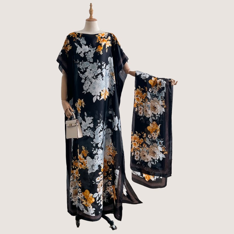 Σετ από Ρόμπα από Ψεύτικο Μετάξι και Μακρύ Φόρεμα με Μπλούζα Προστασίας από τον Ήλιο και Σάλι Μπρόκατ (Ψεύτικο Μετάξι, Warp Knitting, Λογοτεχνικό Ρετρό, Καλοκαίρι 2025, Zhejiang)