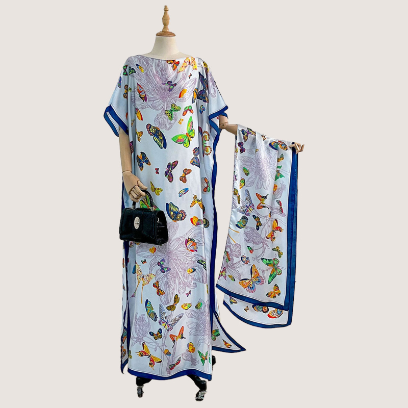 Σετ από Ρόμπα από Ψεύτικο Μετάξι και Μακρύ Φόρεμα με Μπλούζα Προστασίας από τον Ήλιο και Σάλι Μπρόκατ (Ψεύτικο Μετάξι, Warp Knitting, Λογοτεχνικό Ρετρό, Καλοκαίρι 2025, Zhejiang)