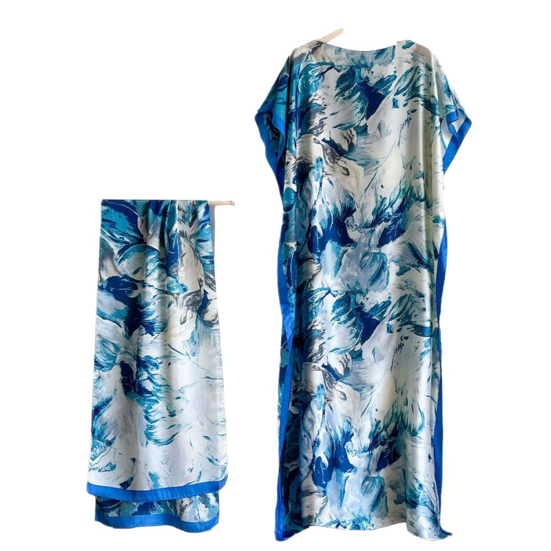 Σετ από Ρόμπα από Ψεύτικο Μετάξι και Μακρύ Φόρεμα με Μπλούζα Προστασίας από τον Ήλιο και Σάλι Μπρόκατ (Ψεύτικο Μετάξι, Warp Knitting, Λογοτεχνικό Ρετρό, Καλοκαίρι 2025, Zhejiang)