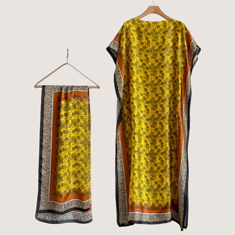 Σετ από Ρόμπα από Ψεύτικο Μετάξι και Μακρύ Φόρεμα με Μπλούζα Προστασίας από τον Ήλιο και Σάλι Μπρόκατ (Ψεύτικο Μετάξι, Warp Knitting, Λογοτεχνικό Ρετρό, Καλοκαίρι 2025, Zhejiang)