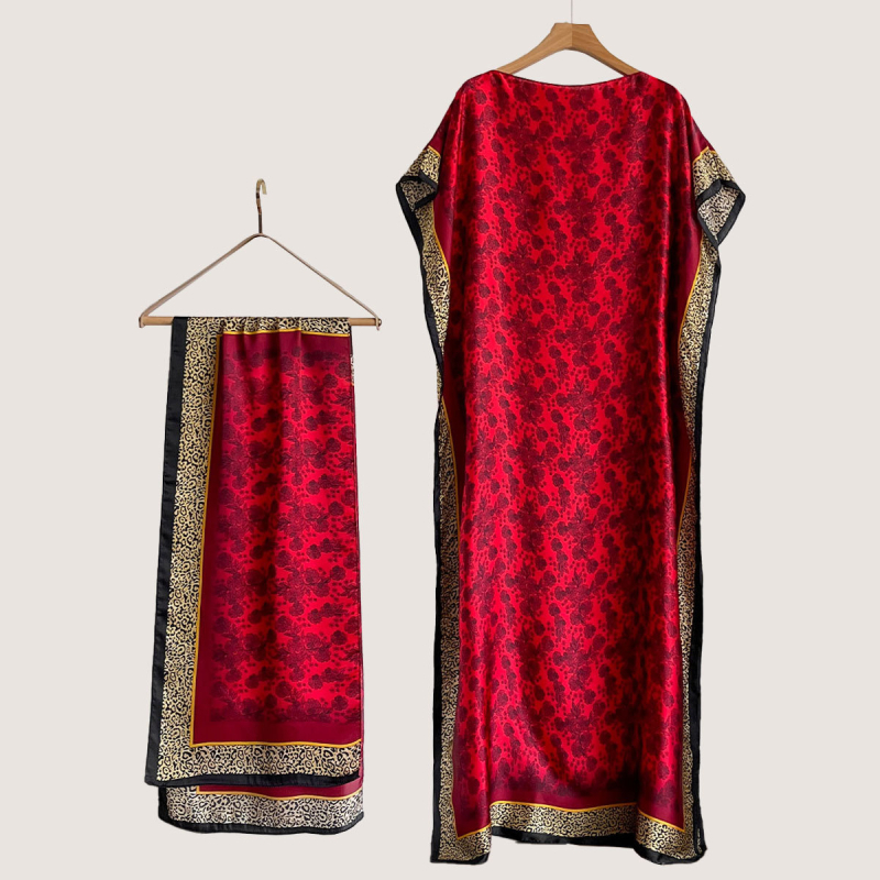 Σετ από Ρόμπα από Ψεύτικο Μετάξι και Μακρύ Φόρεμα με Μπλούζα Προστασίας από τον Ήλιο και Σάλι Μπρόκατ (Ψεύτικο Μετάξι, Warp Knitting, Λογοτεχνικό Ρετρό, Καλοκαίρι 2025, Zhejiang)