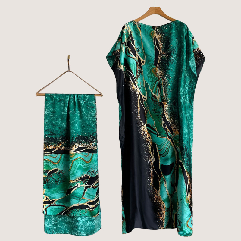 Σετ από Ρόμπα από Ψεύτικο Μετάξι και Μακρύ Φόρεμα με Μπλούζα Προστασίας από τον Ήλιο και Σάλι Μπρόκατ (Ψεύτικο Μετάξι, Warp Knitting, Λογοτεχνικό Ρετρό, Καλοκαίρι 2025, Zhejiang)