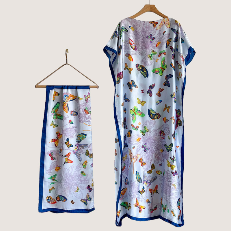 Σετ από Ρόμπα από Ψεύτικο Μετάξι και Μακρύ Φόρεμα με Μπλούζα Προστασίας από τον Ήλιο και Σάλι Μπρόκατ (Ψεύτικο Μετάξι, Warp Knitting, Λογοτεχνικό Ρετρό, Καλοκαίρι 2025, Zhejiang)