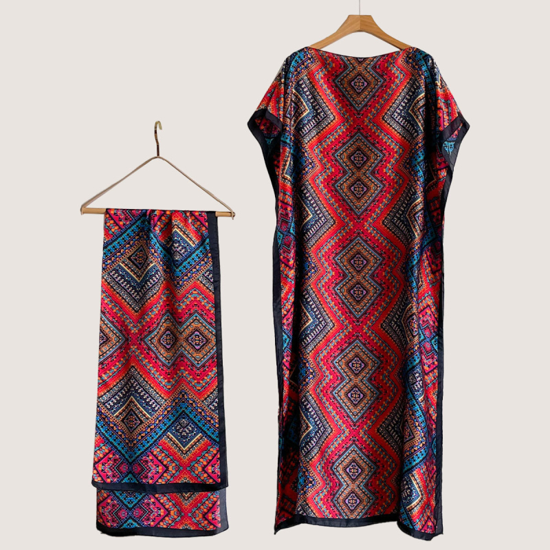 Σετ από Ρόμπα από Ψεύτικο Μετάξι και Μακρύ Φόρεμα με Μπλούζα Προστασίας από τον Ήλιο και Σάλι Μπρόκατ (Ψεύτικο Μετάξι, Warp Knitting, Λογοτεχνικό Ρετρό, Καλοκαίρι 2025, Zhejiang)