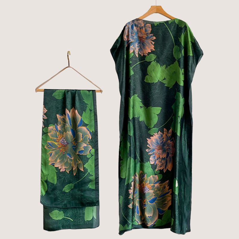 Σετ από Ρόμπα από Ψεύτικο Μετάξι και Μακρύ Φόρεμα με Μπλούζα Προστασίας από τον Ήλιο και Σάλι Μπρόκατ (Ψεύτικο Μετάξι, Warp Knitting, Λογοτεχνικό Ρετρό, Καλοκαίρι 2025, Zhejiang)