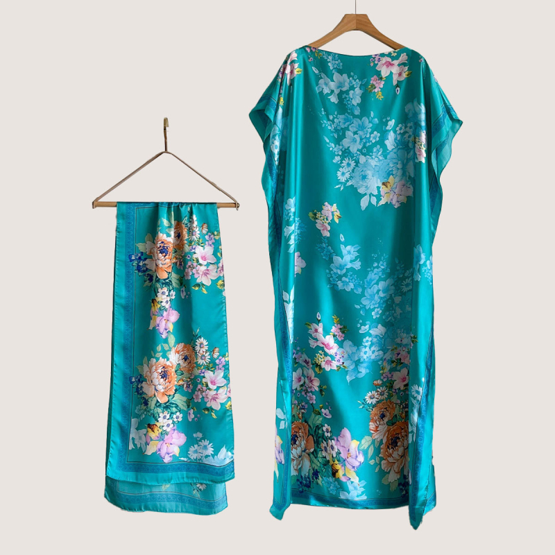 Σετ από Ρόμπα από Ψεύτικο Μετάξι και Μακρύ Φόρεμα με Μπλούζα Προστασίας από τον Ήλιο και Σάλι Μπρόκατ (Ψεύτικο Μετάξι, Warp Knitting, Λογοτεχνικό Ρετρό, Καλοκαίρι 2025, Zhejiang)