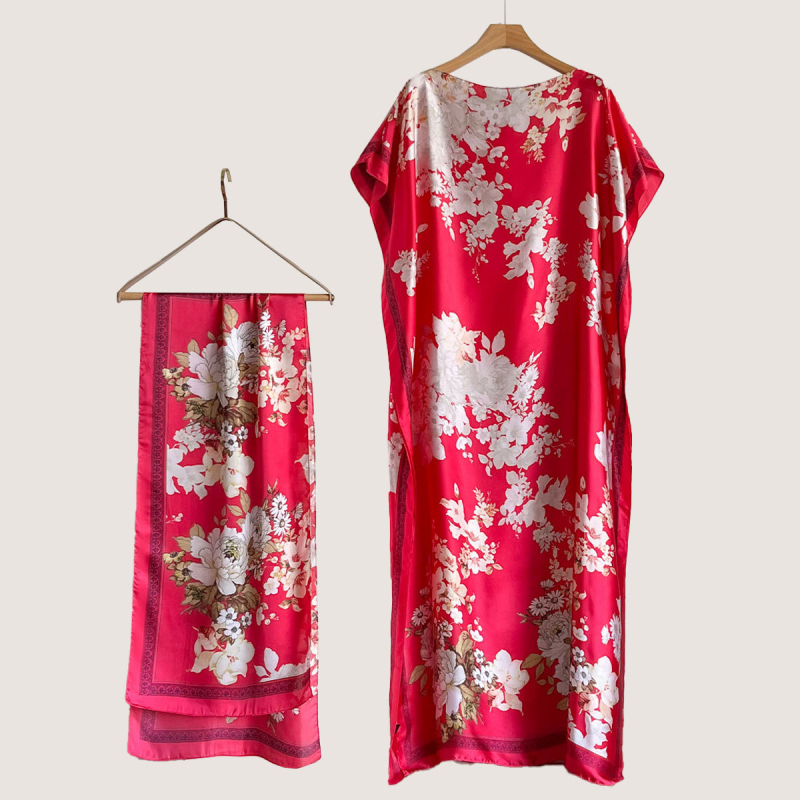 Σετ από Ρόμπα από Ψεύτικο Μετάξι και Μακρύ Φόρεμα με Μπλούζα Προστασίας από τον Ήλιο και Σάλι Μπρόκατ (Ψεύτικο Μετάξι, Warp Knitting, Λογοτεχνικό Ρετρό, Καλοκαίρι 2025, Zhejiang)