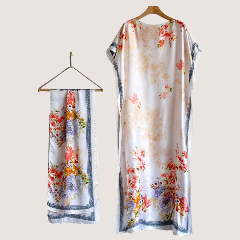 Σετ από Ρόμπα από Ψεύτικο Μετάξι και Μακρύ Φόρεμα με Μπλούζα Προστασίας από τον Ήλιο και Σάλι Μπρόκατ (Ψεύτικο Μετάξι, Warp Knitting, Λογοτεχνικό Ρετρό, Καλοκαίρι 2025, Zhejiang)