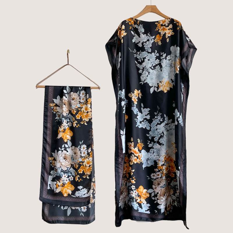 Σετ από Ρόμπα από Ψεύτικο Μετάξι και Μακρύ Φόρεμα με Μπλούζα Προστασίας από τον Ήλιο και Σάλι Μπρόκατ (Ψεύτικο Μετάξι, Warp Knitting, Λογοτεχνικό Ρετρό, Καλοκαίρι 2025, Zhejiang)