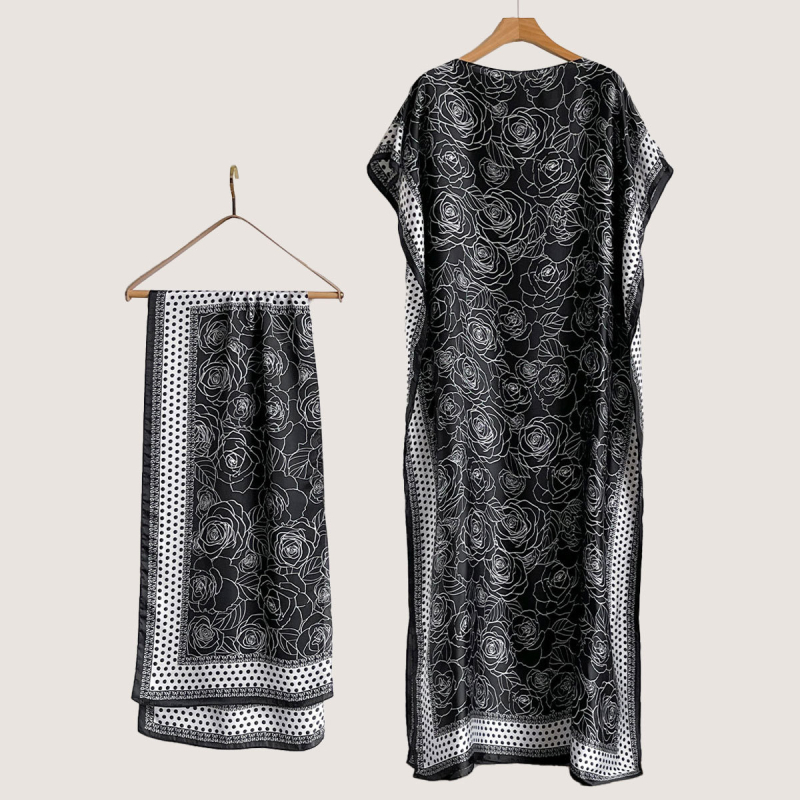 Σετ από Ρόμπα από Ψεύτικο Μετάξι και Μακρύ Φόρεμα με Μπλούζα Προστασίας από τον Ήλιο και Σάλι Μπρόκατ (Ψεύτικο Μετάξι, Warp Knitting, Λογοτεχνικό Ρετρό, Καλοκαίρι 2025, Zhejiang)