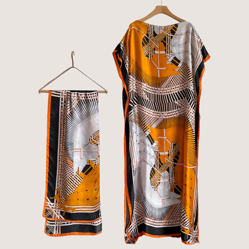 Σετ από Ρόμπα από Ψεύτικο Μετάξι και Μακρύ Φόρεμα με Μπλούζα Προστασίας από τον Ήλιο και Σάλι Μπρόκατ (Ψεύτικο Μετάξι, Warp Knitting, Λογοτεχνικό Ρετρό, Καλοκαίρι 2025, Zhejiang)