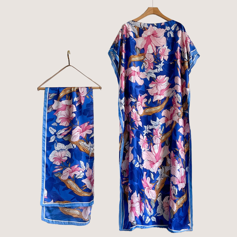 Σετ από Ρόμπα από Ψεύτικο Μετάξι και Μακρύ Φόρεμα με Μπλούζα Προστασίας από τον Ήλιο και Σάλι Μπρόκατ (Ψεύτικο Μετάξι, Warp Knitting, Λογοτεχνικό Ρετρό, Καλοκαίρι 2025, Zhejiang)