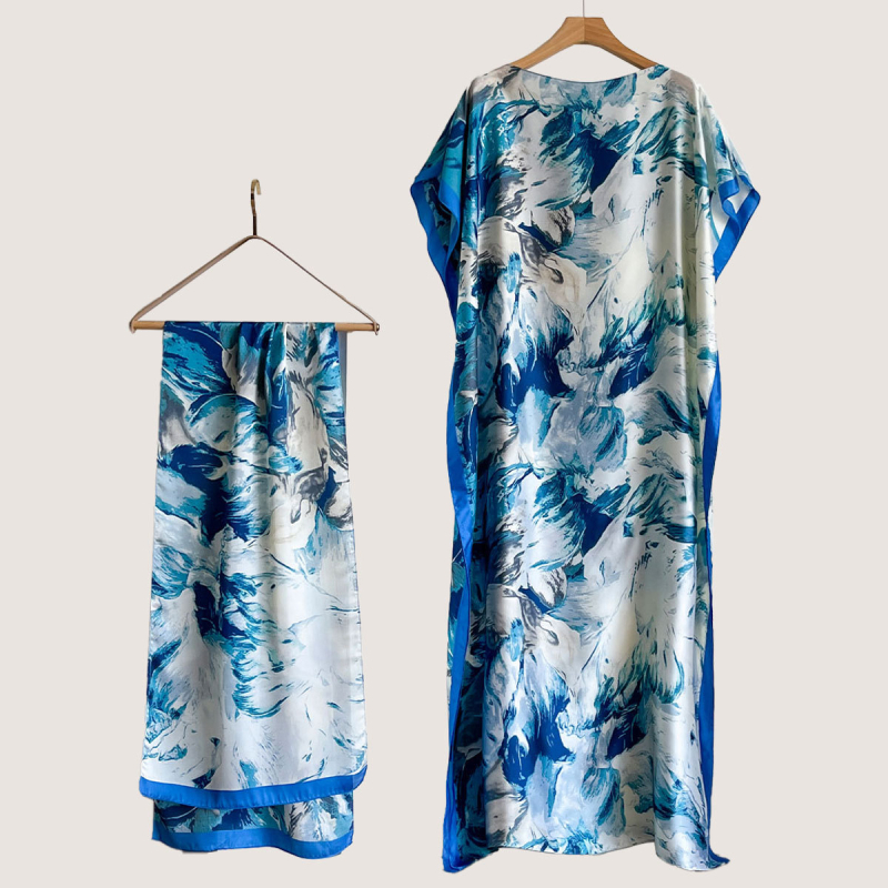 Σετ από Ρόμπα από Ψεύτικο Μετάξι και Μακρύ Φόρεμα με Μπλούζα Προστασίας από τον Ήλιο και Σάλι Μπρόκατ (Ψεύτικο Μετάξι, Warp Knitting, Λογοτεχνικό Ρετρό, Καλοκαίρι 2025, Zhejiang)