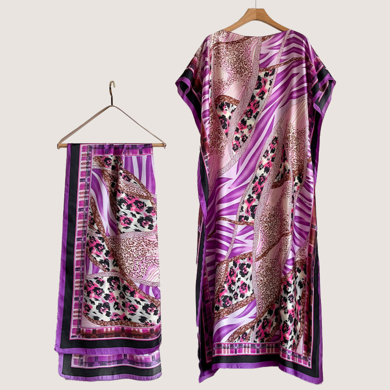 Σετ από Ρόμπα από Ψεύτικο Μετάξι και Μακρύ Φόρεμα με Μπλούζα Προστασίας από τον Ήλιο και Σάλι Μπρόκατ (Ψεύτικο Μετάξι, Warp Knitting, Λογοτεχνικό Ρετρό, Καλοκαίρι 2025, Zhejiang)