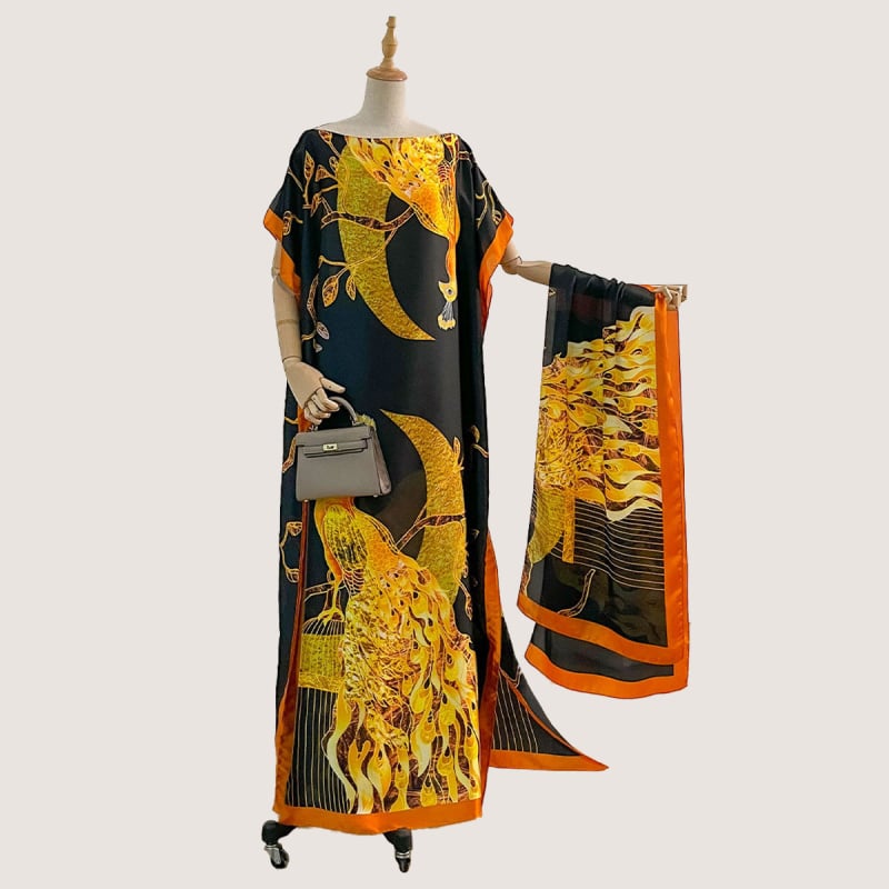 Γυναικείο φόρεμα καλοκαιρινό με προστασία από τον ήλιο, από τεχνητό μετάξι, warp-knitted ύφασμα, λογοτεχνικό ρετρό στυλ, καλοκαίρι 2025