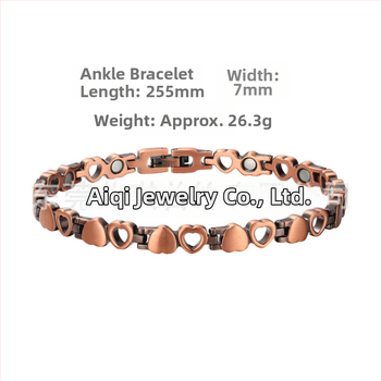 Μαγνητικό βραχιόλι αστραγάλου από χαλκό, σε σχήμα καρδιάς, γυναικείο, κορεατικό στυλ, ατόφιος χαλκός